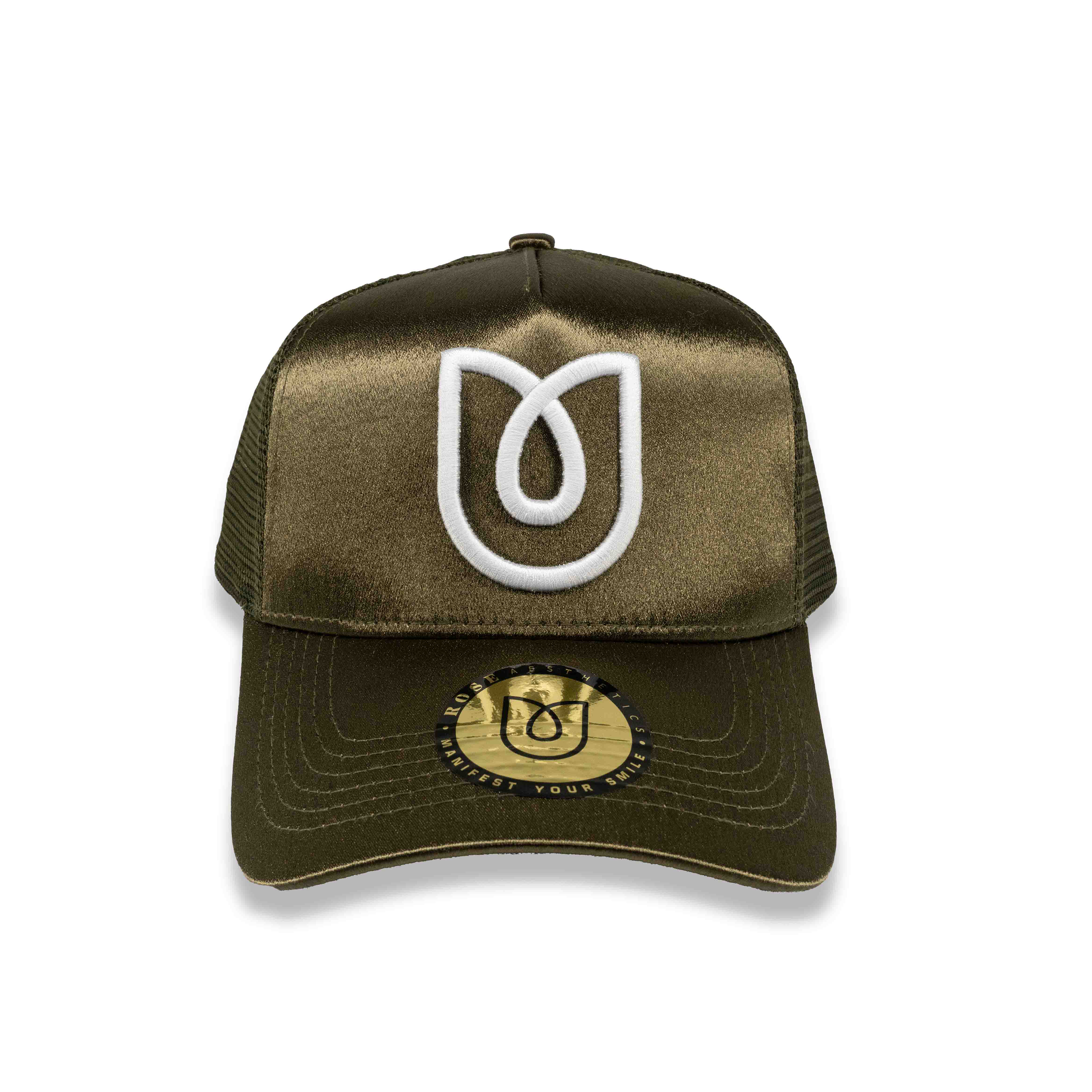 Olive Green Satin Trucker